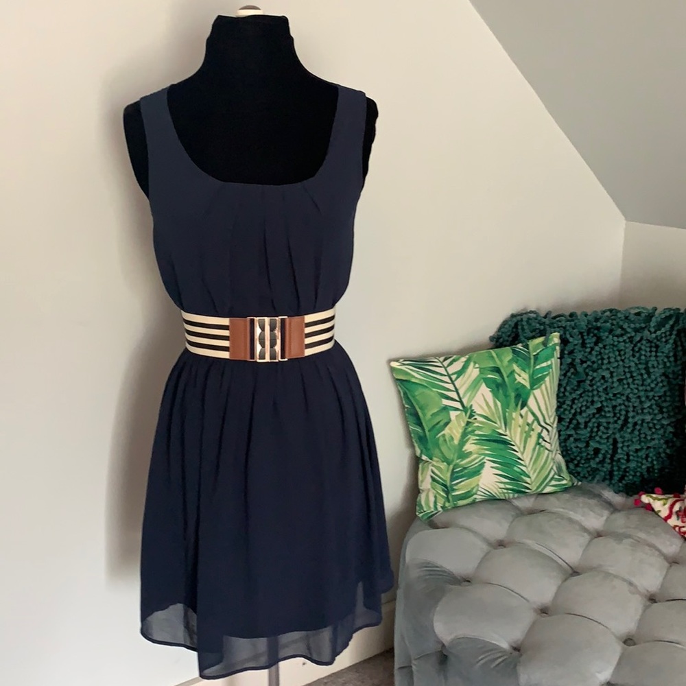 Navy belted dress